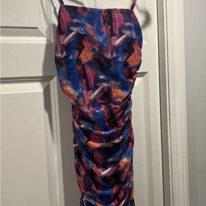 PRIVY Abstract, Colorful Mesh Ruched Mini Dress NEW Medium